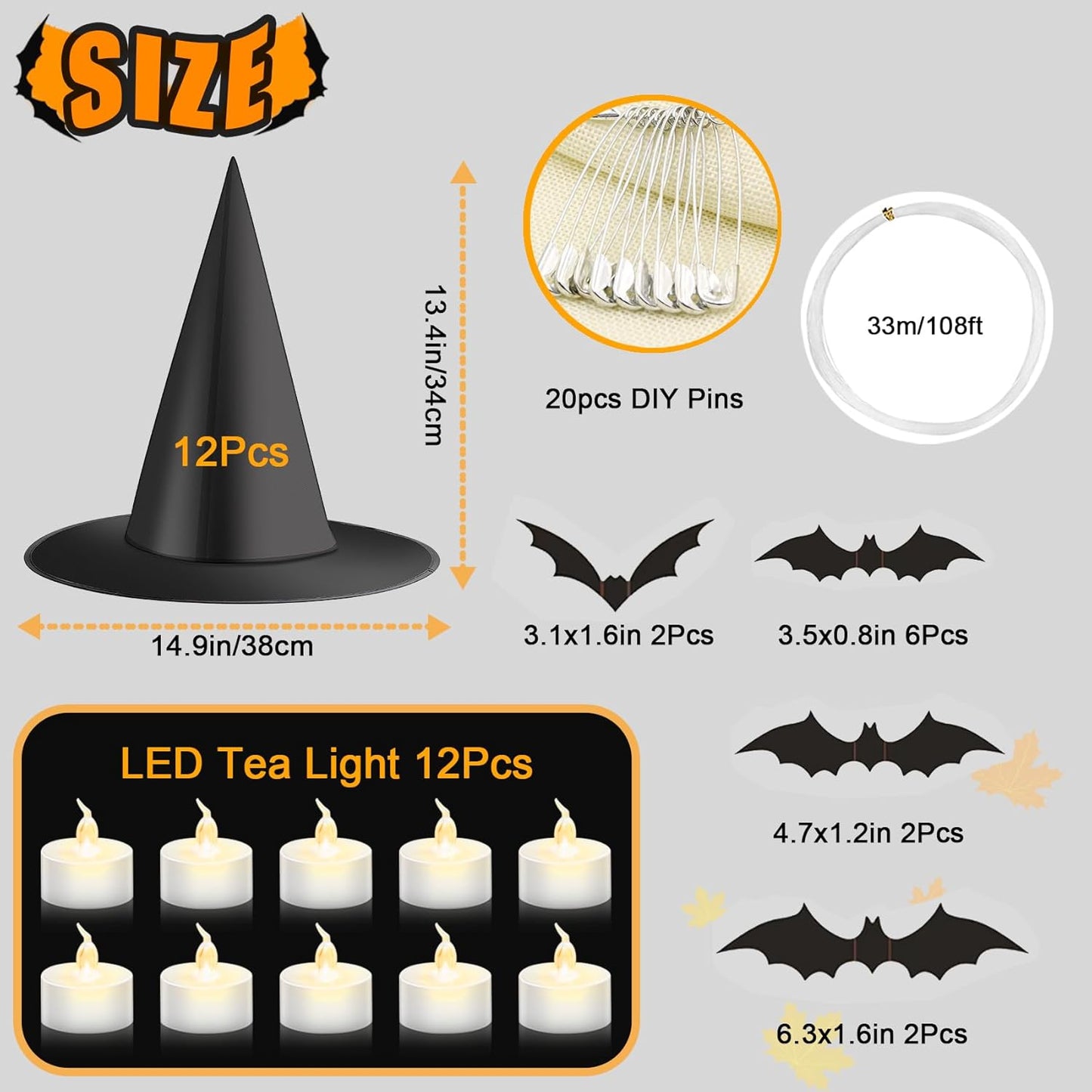 Hauntiva™ Enchanting Floating Witch Hat Set – 12 pcs