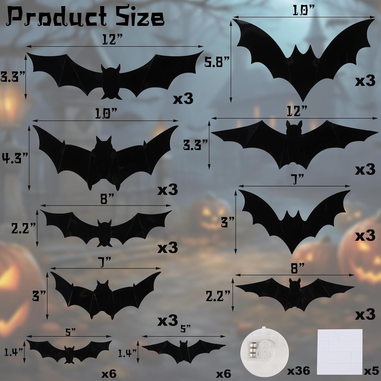 Hauntiva™ Haunting Glow 3D Bat Decorations – 36 pcs