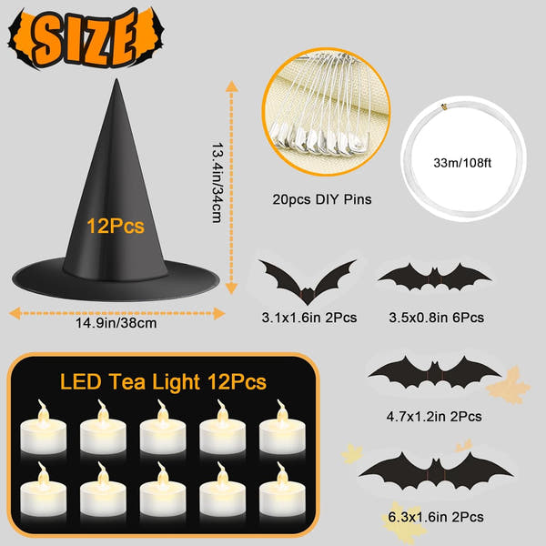 Hauntiva™ Enchanting Floating Witch Hat Set – 12 pcs