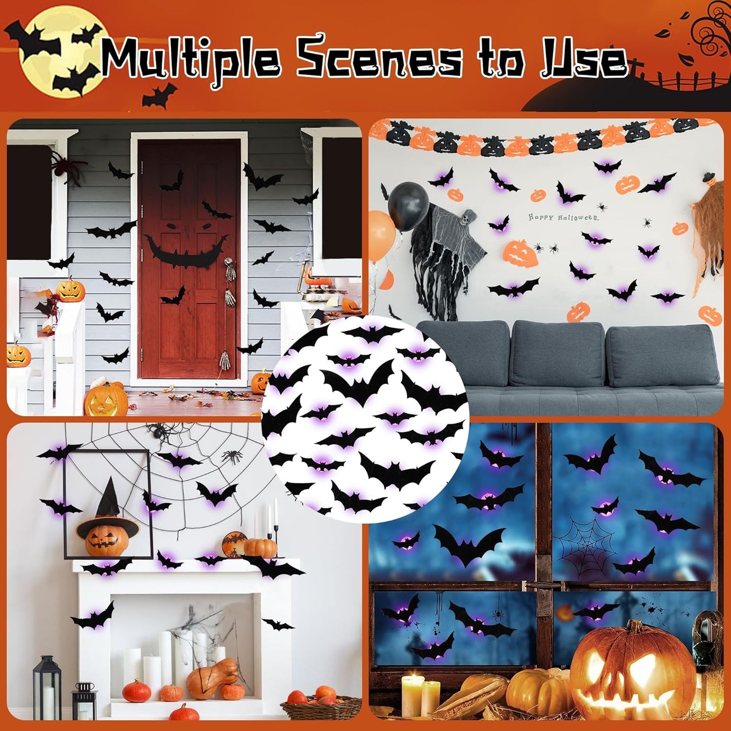 Hauntiva™ Haunting Glow 3D Bat Decorations – 36 pcs
